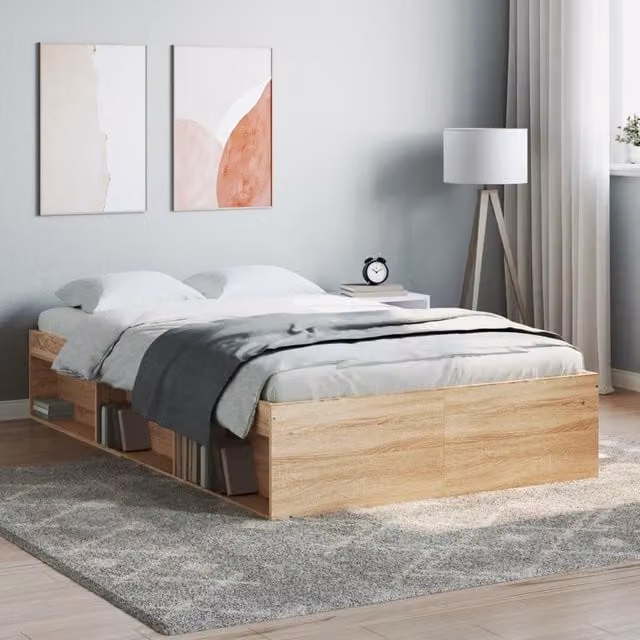 Berkfield Home Sonoma Oak Small Double Bed Frame in Brown, W/D/H: 120 x 190 cm