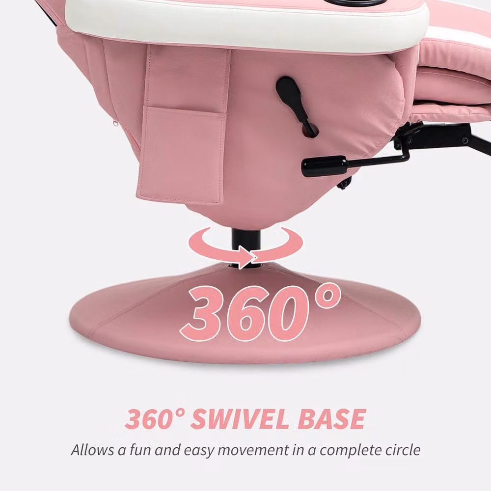 HOMCOM Manual Recliner Armchair in Pink with Synthetic Leather Upholstery and Footrest – 3