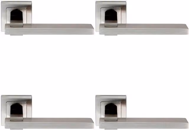 Loops 4 Pair Square Cut Rectangular Handle on Square Rose Concealed Fix Satin Stainless Steel in Silver