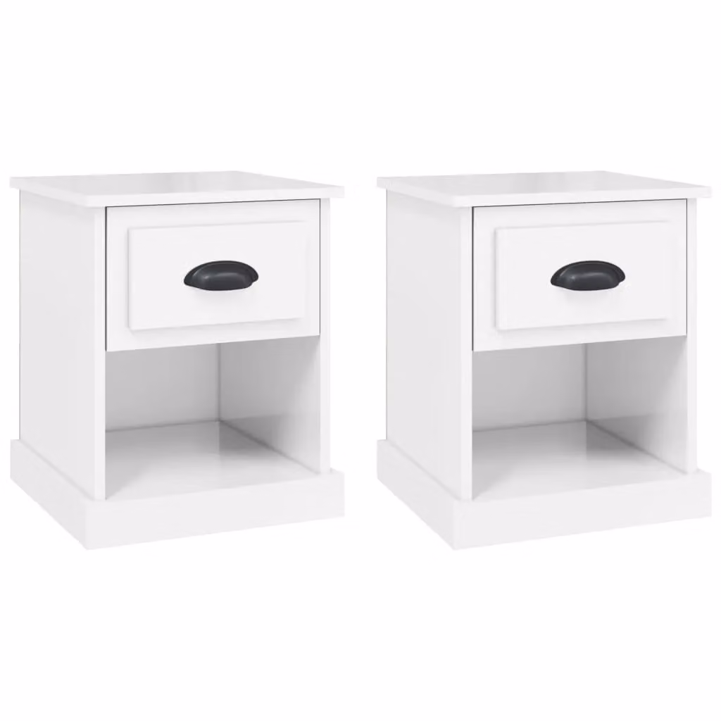 Berkfield Home Set of 2 High Gloss White Bedside Cabinets, W/D/H: 39 x 39 x 47.5 cm – 2