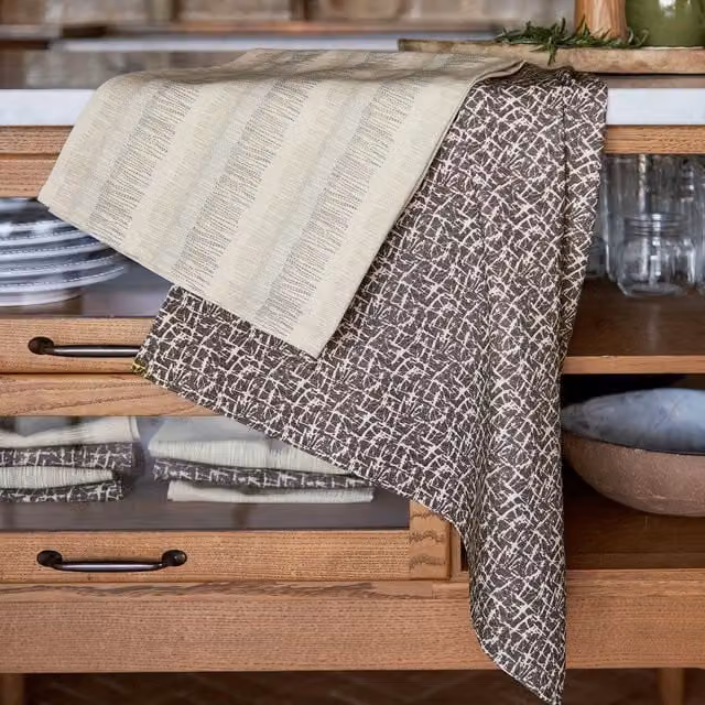 Murmur Camille & Moya Graphic Cotton Tea Towels, Set of 2, Anthracite and Beige