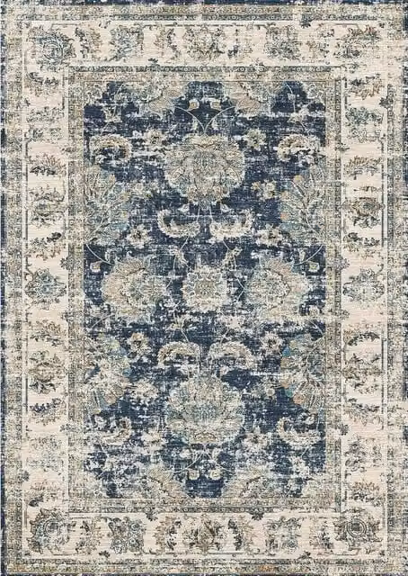 THE RUGS Perla Vintage Washable Non-Slip Rug in Blue, W: 120 cm, L: 160 cm