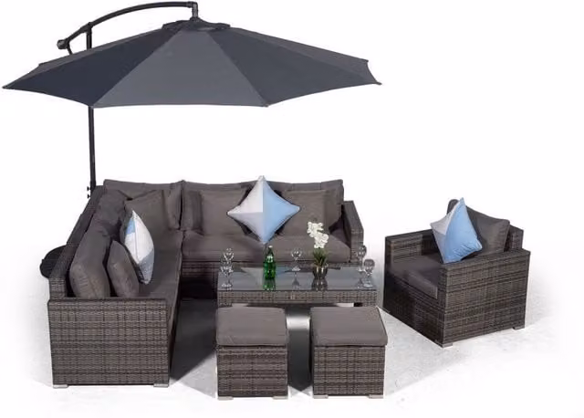 Giardino Havana 6 Seat Rattan Sofa and Armchair Set with Coffee Table and 2 Stools in Grey and Brown
