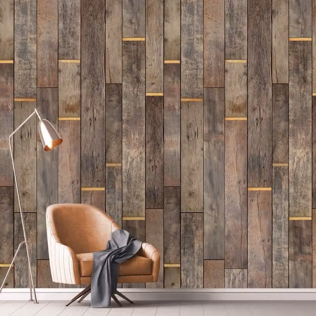 Grandeco Nouveau Bois Mural Wallpaper, Multicolour and Brown