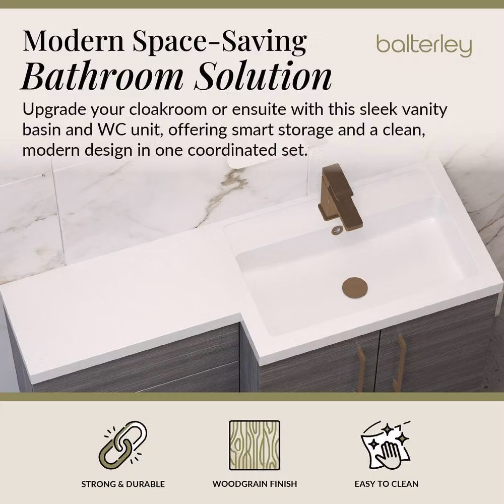 Balterley Modern Right-Hand Vanity and WC Unit Combination in Matt Grey Woodgrain Anthracite – 2