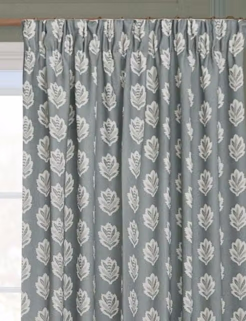 Sanderson Sessile Leaf Pencil Pleat Fabric Curtains in Blue Mix, H: 168 cm x W: 137 cm