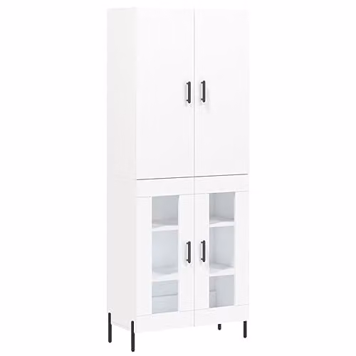 vidaXL Modern White Highboard with Hinged Doors and Internal Shelves, W/D/H: 69.5 x 34 x 180 cm