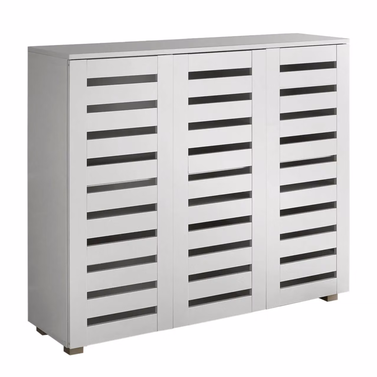 Home Source Oslo 3 Door Shoe Storage Cabinet Unit with Slatted Doors in White – 5
