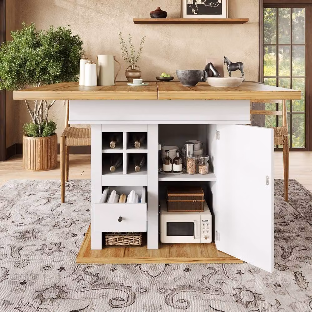 ModernLuxe Extendable Rectangular Dining Table in White with Wine Rack and Drawers for 4-6 Adults – 3