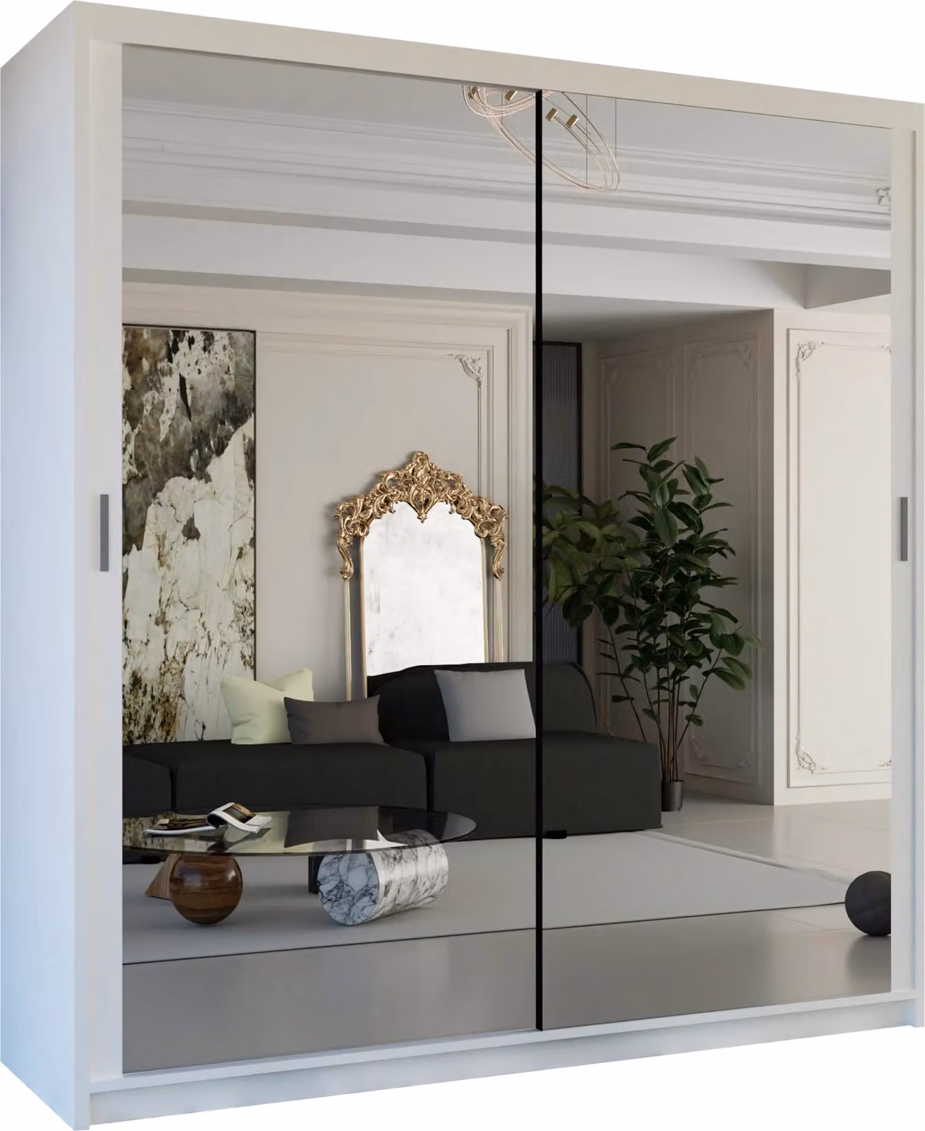 Sliding Wardrobes 4U Double Mirror Sliding Wardrobe with LED Light, White, W: 100 cm, H: 217 cm, D: 62 cm – 2