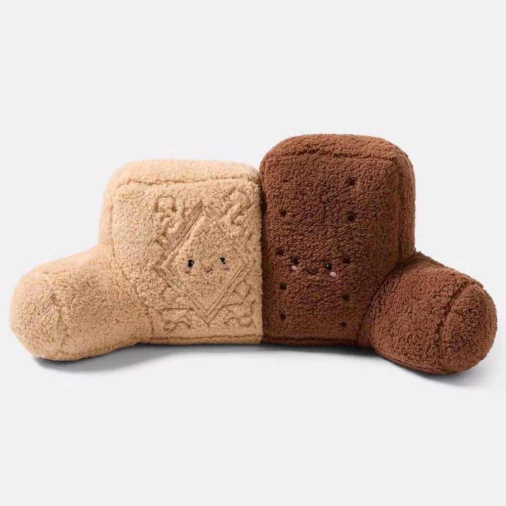 OHS Kids Biscuit Duo Cuddle Cushion Brown Contoured Character Backrest Reading Pillow – 2