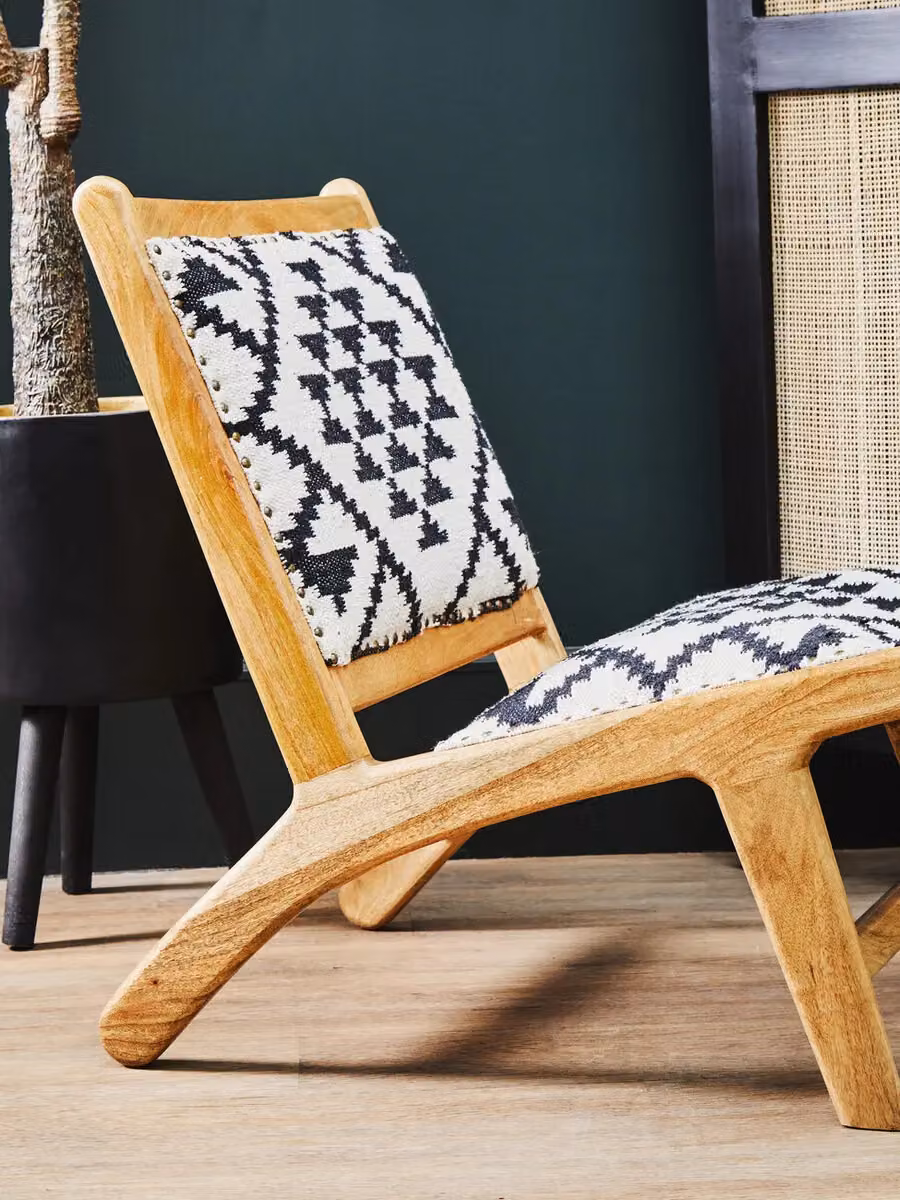 Fifty Five South Orsina Berber Style Lounge Chair with Mango Wood Frame and Geometric Cotton Upholstery in Black and Multicolour – 3
