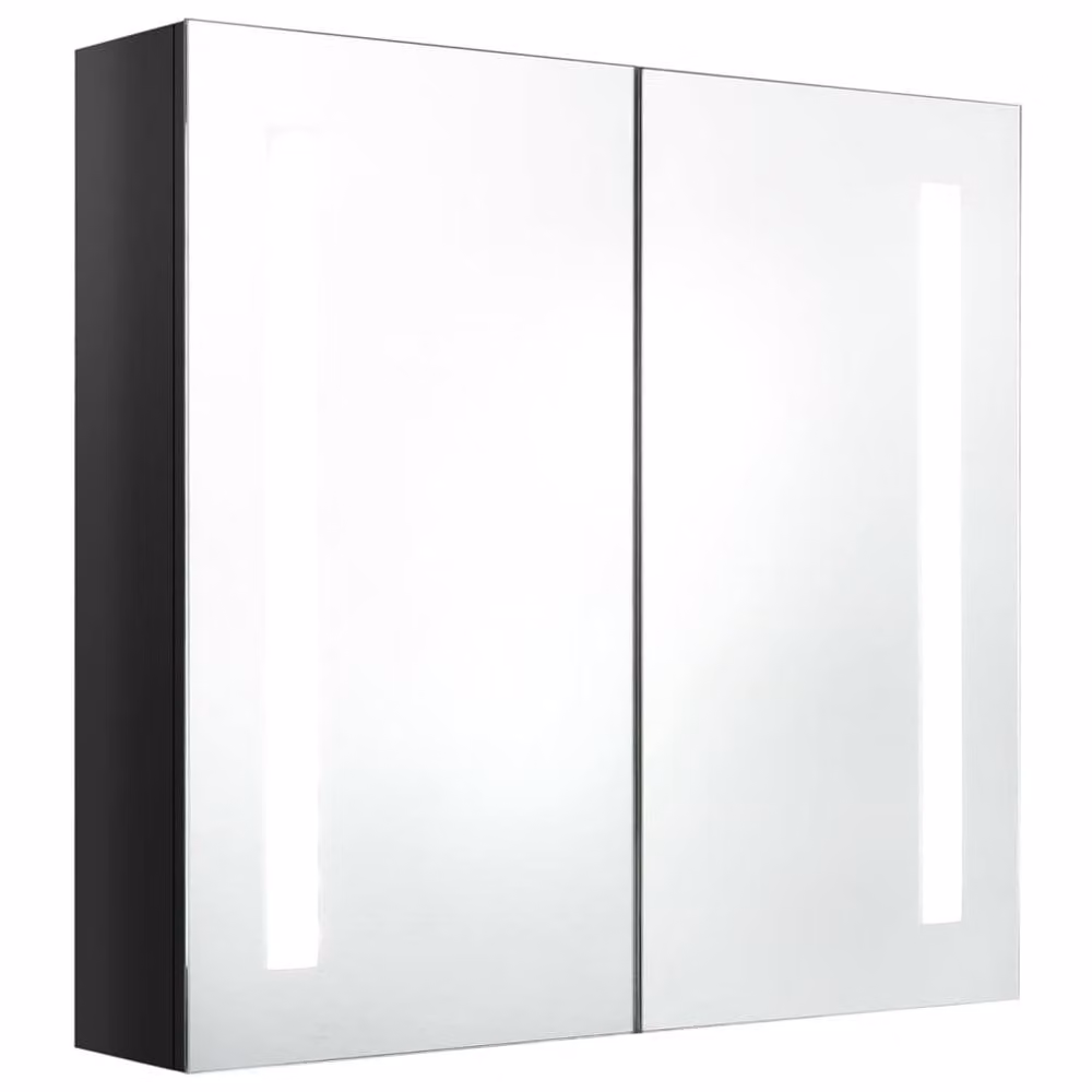 Berkfield Home LED Bathroom Mirror Cabinet in Glossy Black, W: 62 cm, H: 60 cm, D: 14 cm – 2