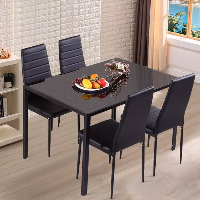 Livingandhome Set of 4 Black PU Leather Armless Dining Chairs with Metal Legs