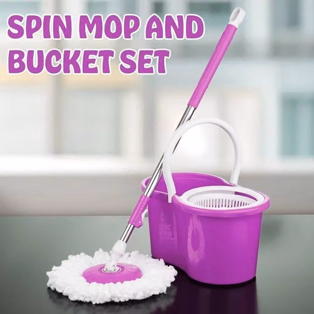 EONLION Purple Mop Bucket Set with Plastic Wringer and Microfibre Mop – 1