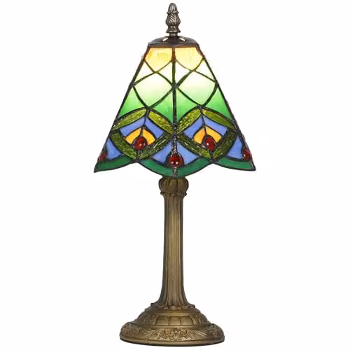 HOMCOM Tiffany-Style Table Lamp with Geometric Glass Patterns in Green and Bronze, E27 Socket – 1