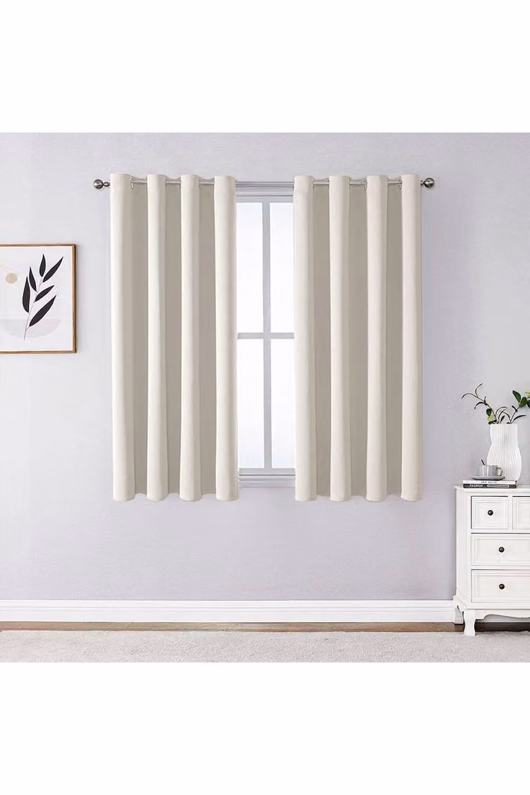Living and Home Beige Blackout Eyelet Curtains, 2 Panels, W: 117 cm, H: 137 cm