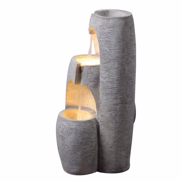 Teamson Home Garden Modern 3-Tier Cascading Urn Outdoor Water Feature with LED Lights, Grey – 3