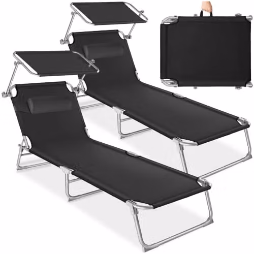 tectake Set of 2 Folding Sun Loungers in Black, H x W x D: 111 x 68 x 68 cm