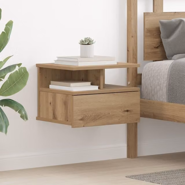 Berkfield Home Artisan Oak Floating Nightstand in Beige, W: 40 cm, D: 31 cm, H: 27 cm