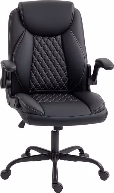 HOMCOM Black Faux Leather Office Task Chair with Flip-Up Armrests and Headrest – 1