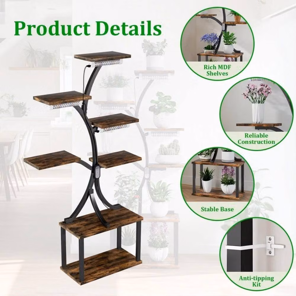Havendro Large Metal Plant Stand with Grow Lights in Black, W/D/H: 150 x 80 x 150 cm – 3