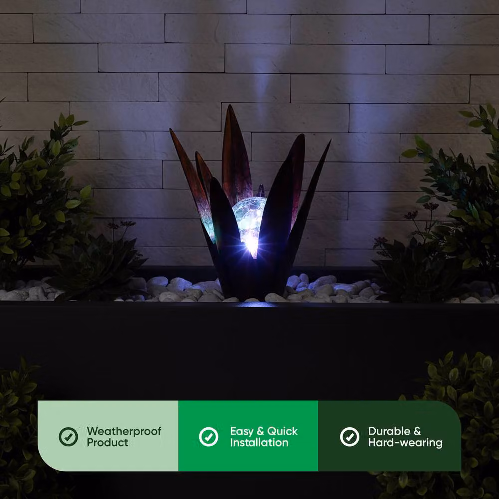 Gardenwize Solar Agave Stake Light, Colour Changing RGB LED Garden Light in Brown with Ground Spike – 3