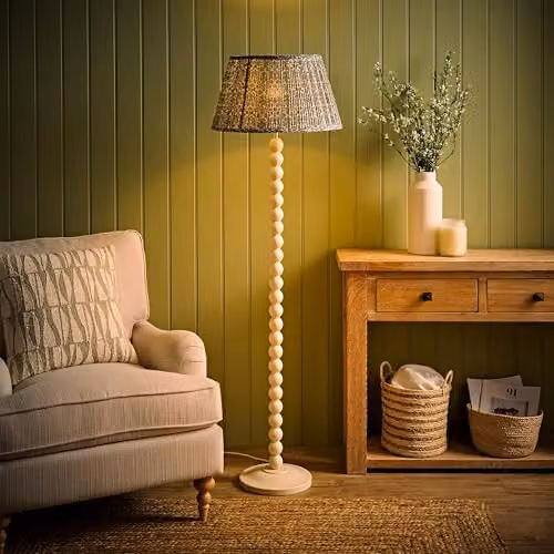 ValueLights Bobbin Floral Printed Pleated Cream Floor Lamp with Bulb – 2