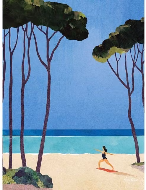 Henry Rivers Yoga Beach Canvas Print in Light Blue