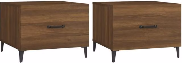 Berkfield Home Set of 2 Brown Oak Nested Coffee Tables with Metal Legs, W/D/H: 50 x 50 x 40 cm