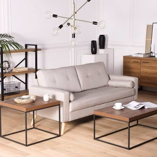 Wyld and Coco Industrial Glam Coffee Table with Dark Brown Top and Black Metal Base, W: 100 cm, D: 60 cm, H: 40 cm