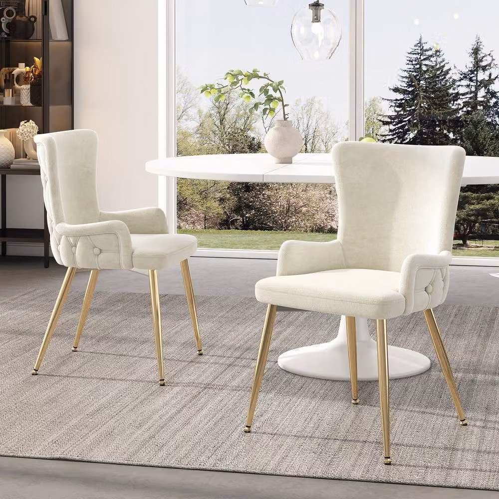 Merax Set of 4 Beige Upholstered Wingback Dining Chairs with Metal Legs – 4