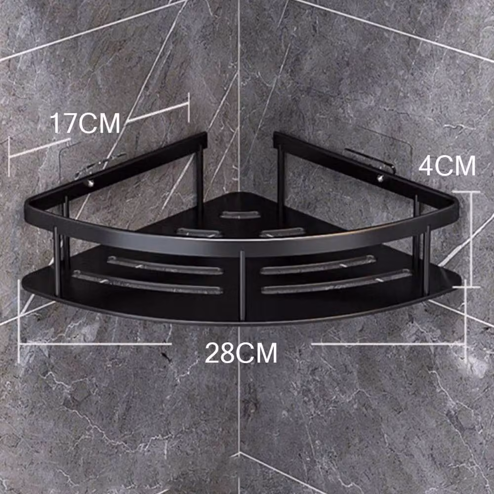 Kelvenix 2-Piece Black Rustproof Aluminium Corner Shower Storage Shelf Rack Set – 2