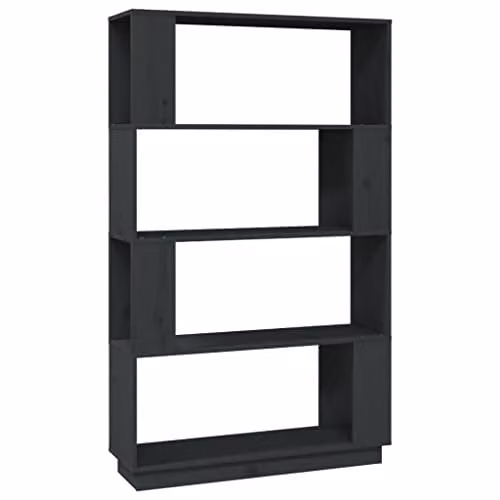 vidaXL Grey Solid Wood Pine Book Cabinet and Room Divider, W: 80 cm, D: 25 cm, H: 132 cm – 1