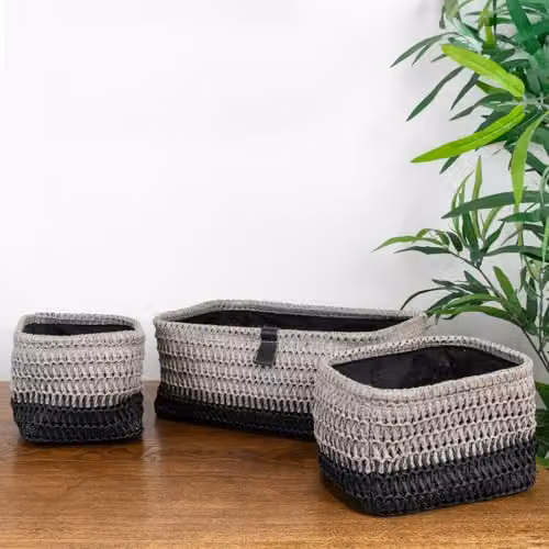 JVL Kenzi Set of 3 Open Weave Fabric Storage Baskets with Handles, Multicolour, W/D/H: 20 x 13 x 20 cm – 6
