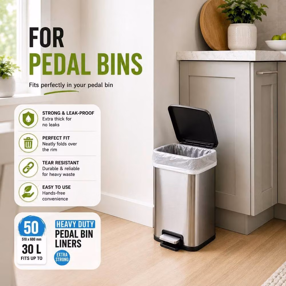 ECOBAG Heavy Duty White Pedal Bin Liners, 30L, Pack of 100 – 2