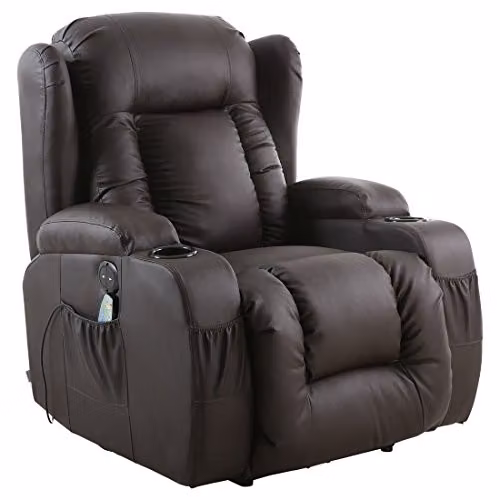 More4Homes Caesar Electric Bonded Leather Recliner Chair with Heat and Massage in Brown – 7
