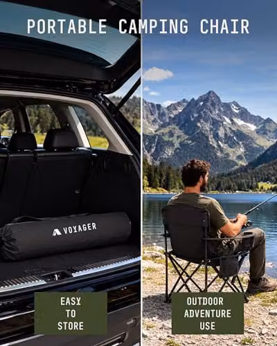 Voyager 2 Pack Folding Camping Chairs with Cooler Bag in Black – 8