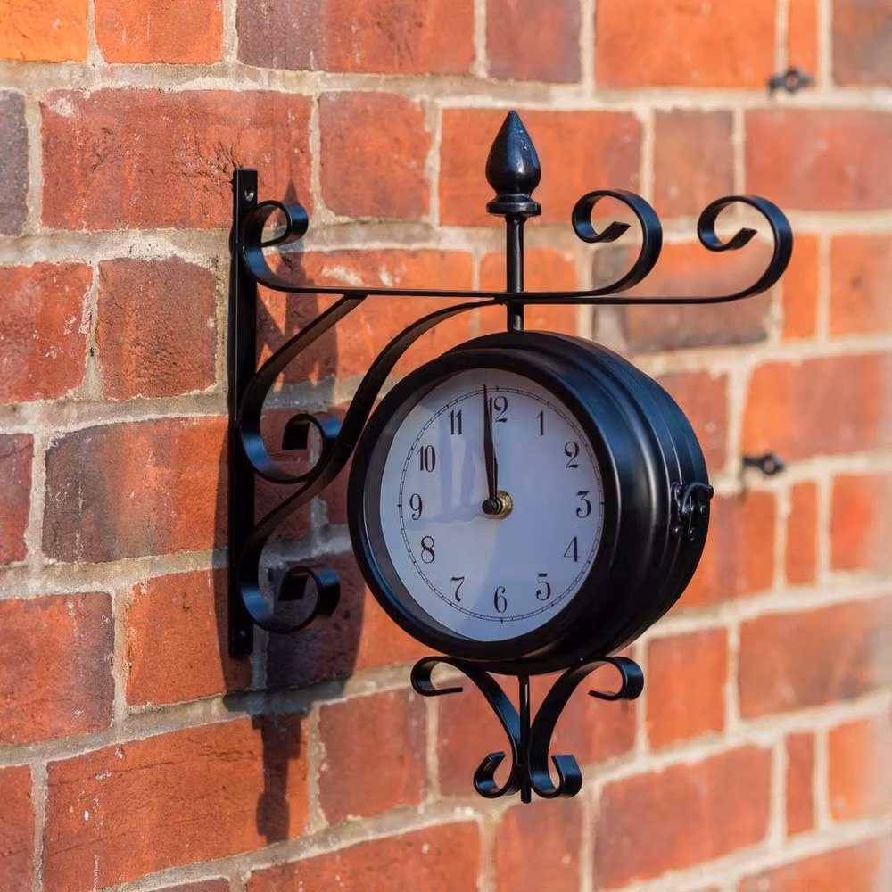FLAVORA Vintage Double Sided Rectangular Wall Clock in Black Steel, W/D/H: 100 x 15 x 15 cm – 2