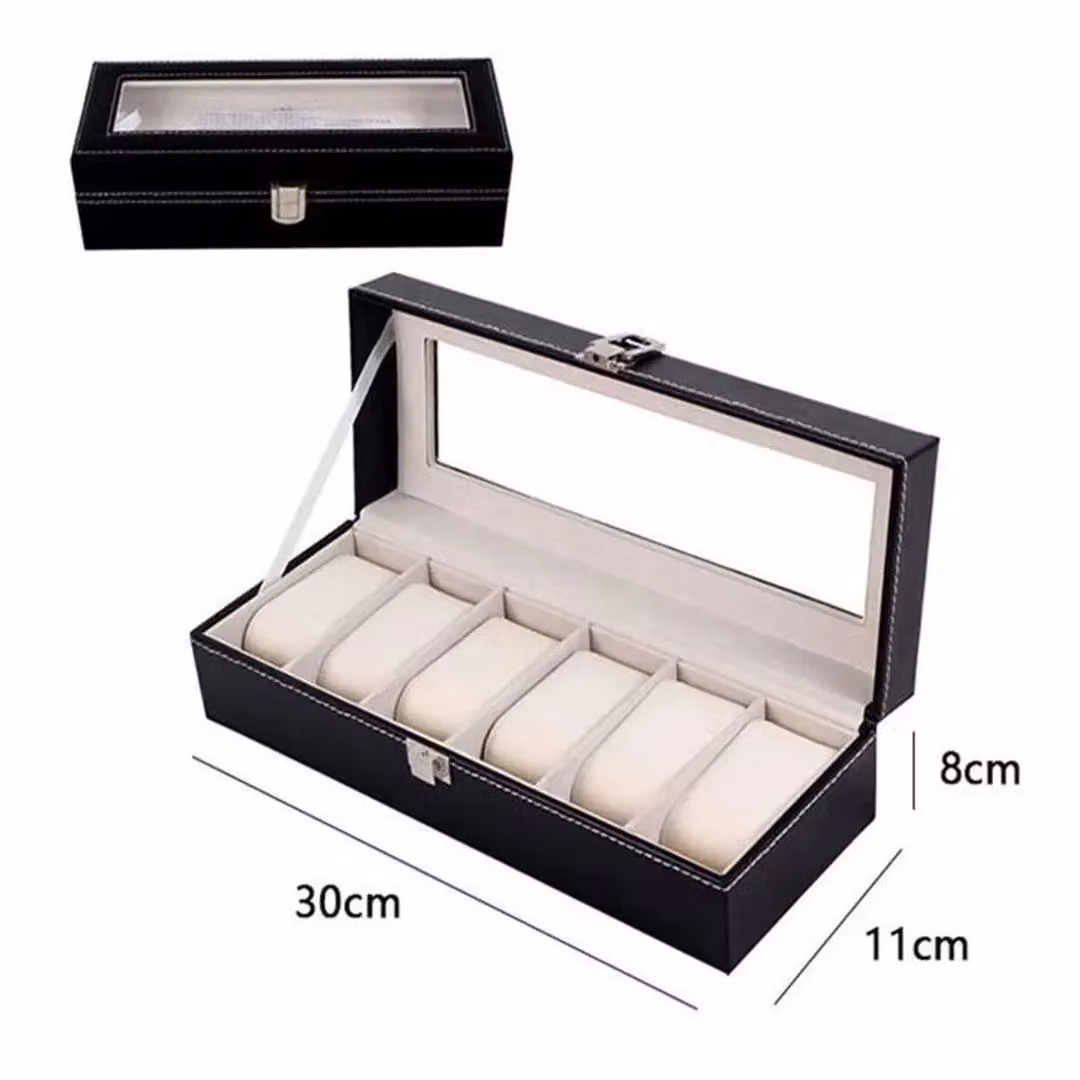 VOGREX Mens 10 Grid PU Leather Watch Display Case in Black, W/D/H: 20.0 x 11.0 x 8.0 cm – 2