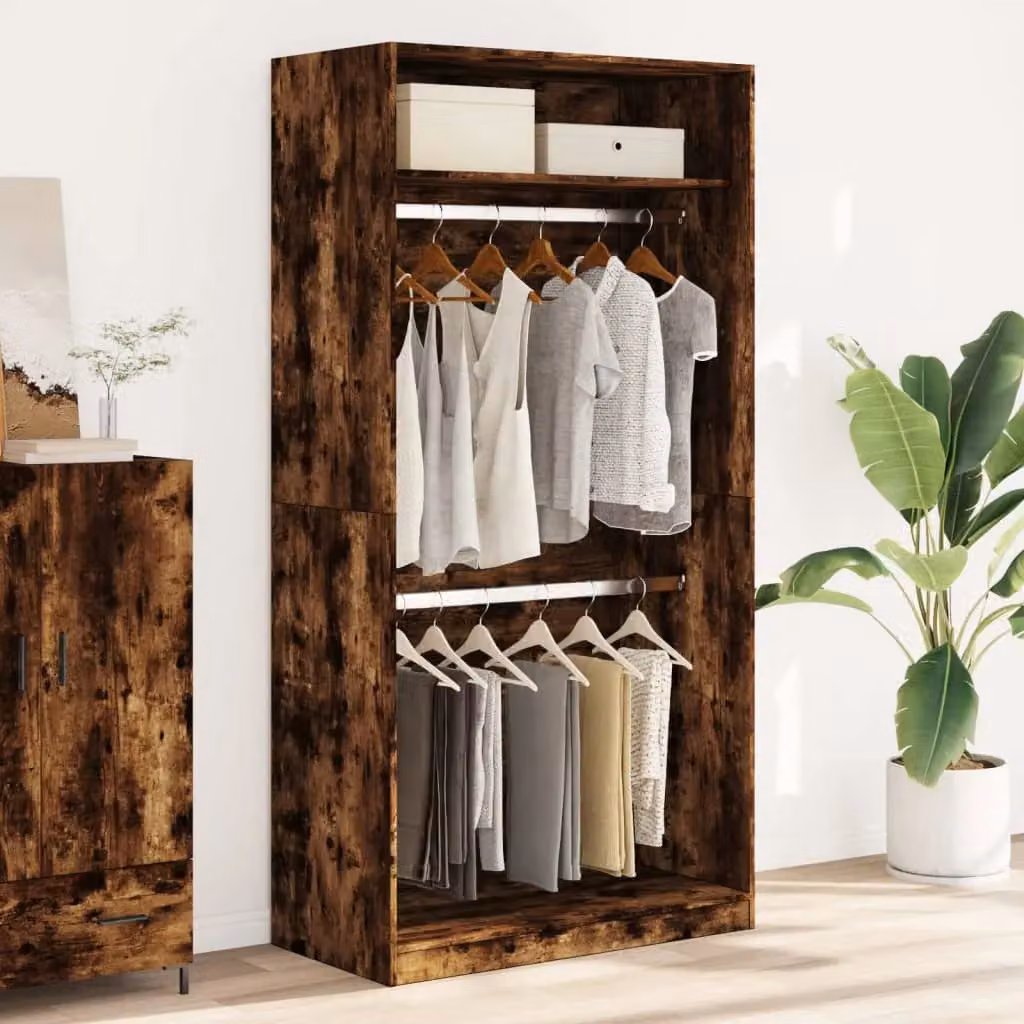 Berkfield Home Smoked Oak Wardrobe in Brown, W/D/H: 100 x 50 x 200 cm – 3