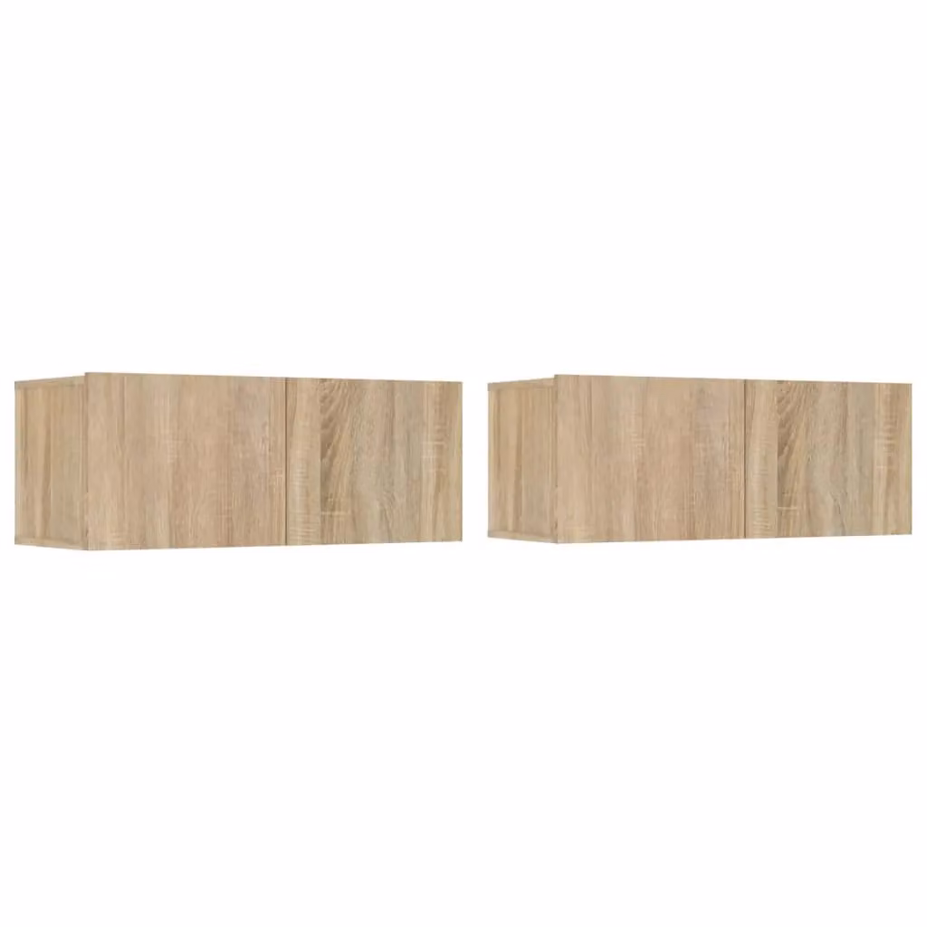 Berkfield Home Set of 2 Sonoma Oak Wall Mounted TV Cabinets in Brown, W/D/H: 80 x 30 x 30 cm – 2