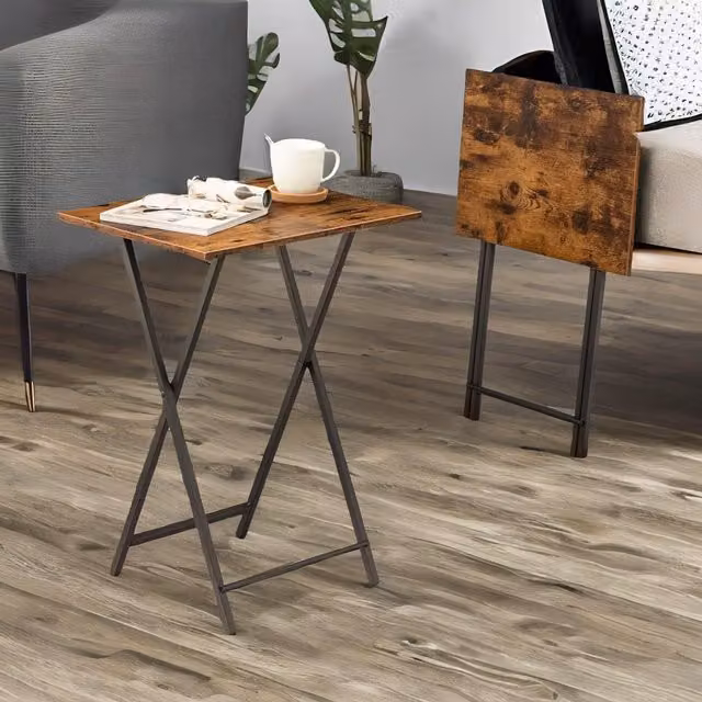 Rafaelo Mobilia Set of 2 Brown Folding Tables with Rectangular Tops and X-Frame Design – 1