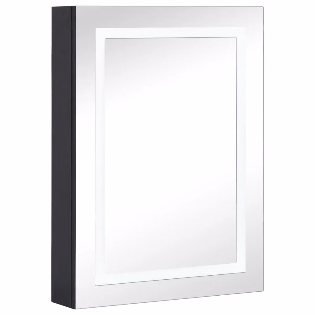 Berkfield Home LED Bathroom Mirror Cabinet in Black with Integrated Lighting and Internal Shelves, W/D/H: 50 x 13 x 70 cm