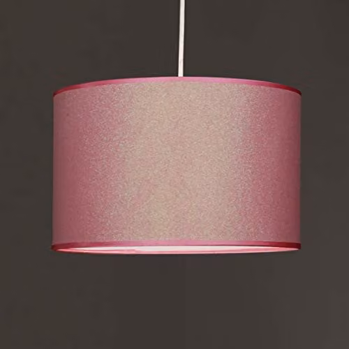 K LIVING Pink Glitter Fabric Cylinder Pendant Lamp Shade with Reducer Ring, W: 22.5 cm, H: 31.5 cm