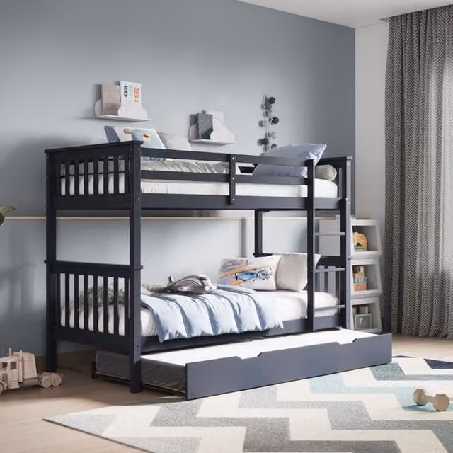 Flair Zoom Detachable Wooden Bunk Bed with Trundle in Grey, Single Size 90 x 200 cm – 1