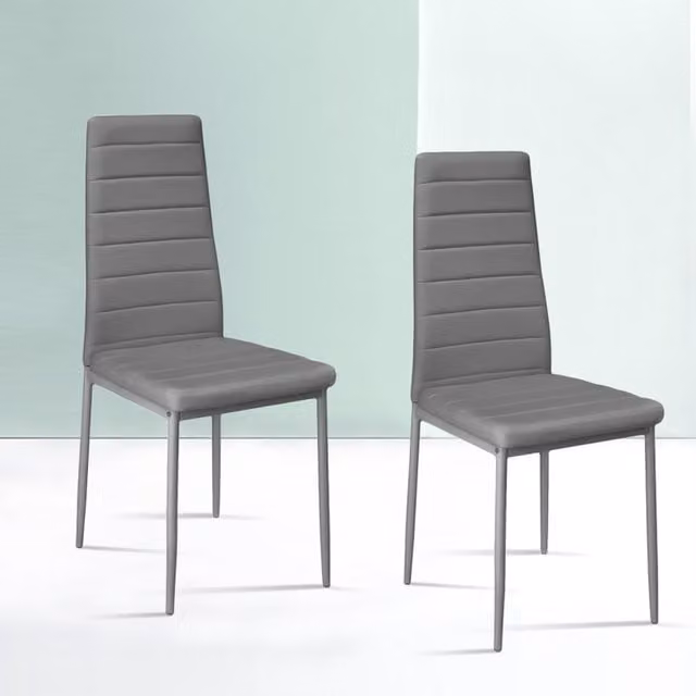 Livingandhome Set of 2 Grey PU Leather Dining Chairs with Metal Legs