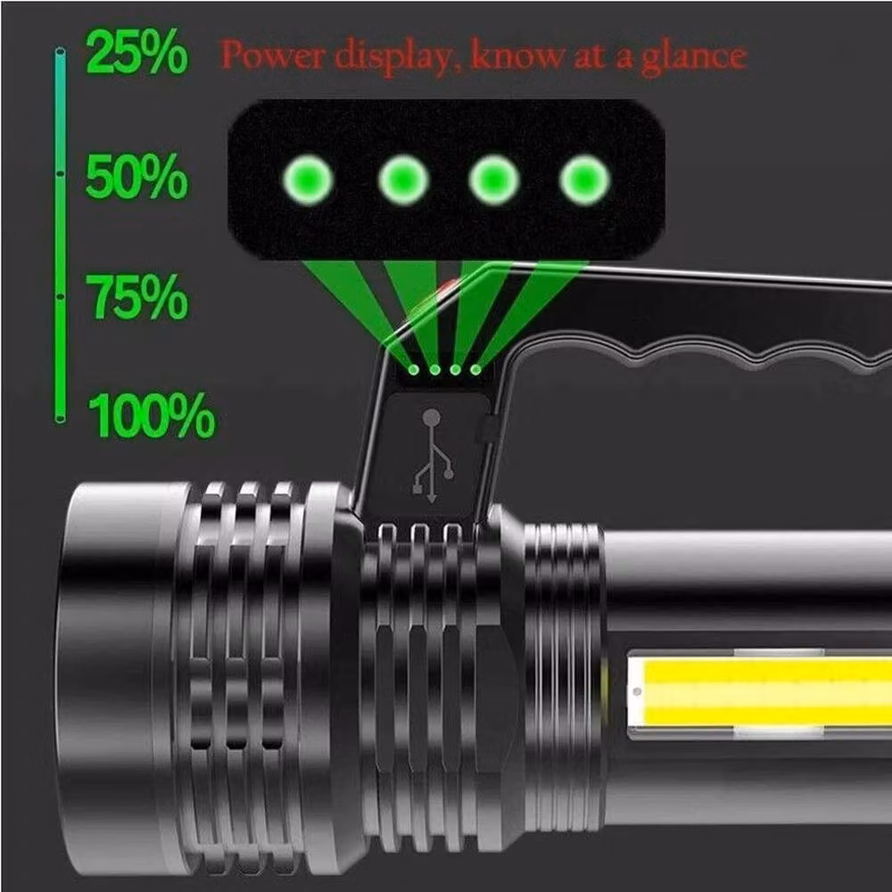 FLAVORA Super Bright Tactical LED Torch, USB Rechargeable Aluminium Flashlight in Black – 4