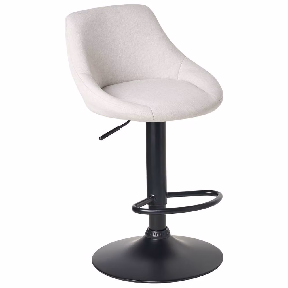 Wyld and Coco Set of 2 Adjustable Gas-Lift Bar Stools in Light Grey Fabric – 3