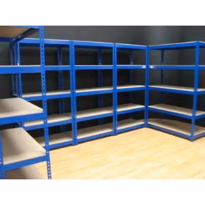 Monstershop Q-Rax Blue Steel Heavy Duty Boltless Racking Units, 5 Tier Shelving Set (3 x W: 90 cm & 2 x W: 120 cm, D: 50 cm, H: 182.5 cm) – 4